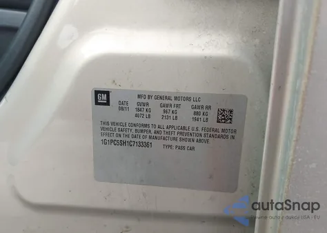 2012 Chevrolet Cruze Ls from USA, damaged, VIN 1G1PC5SH1C7133361